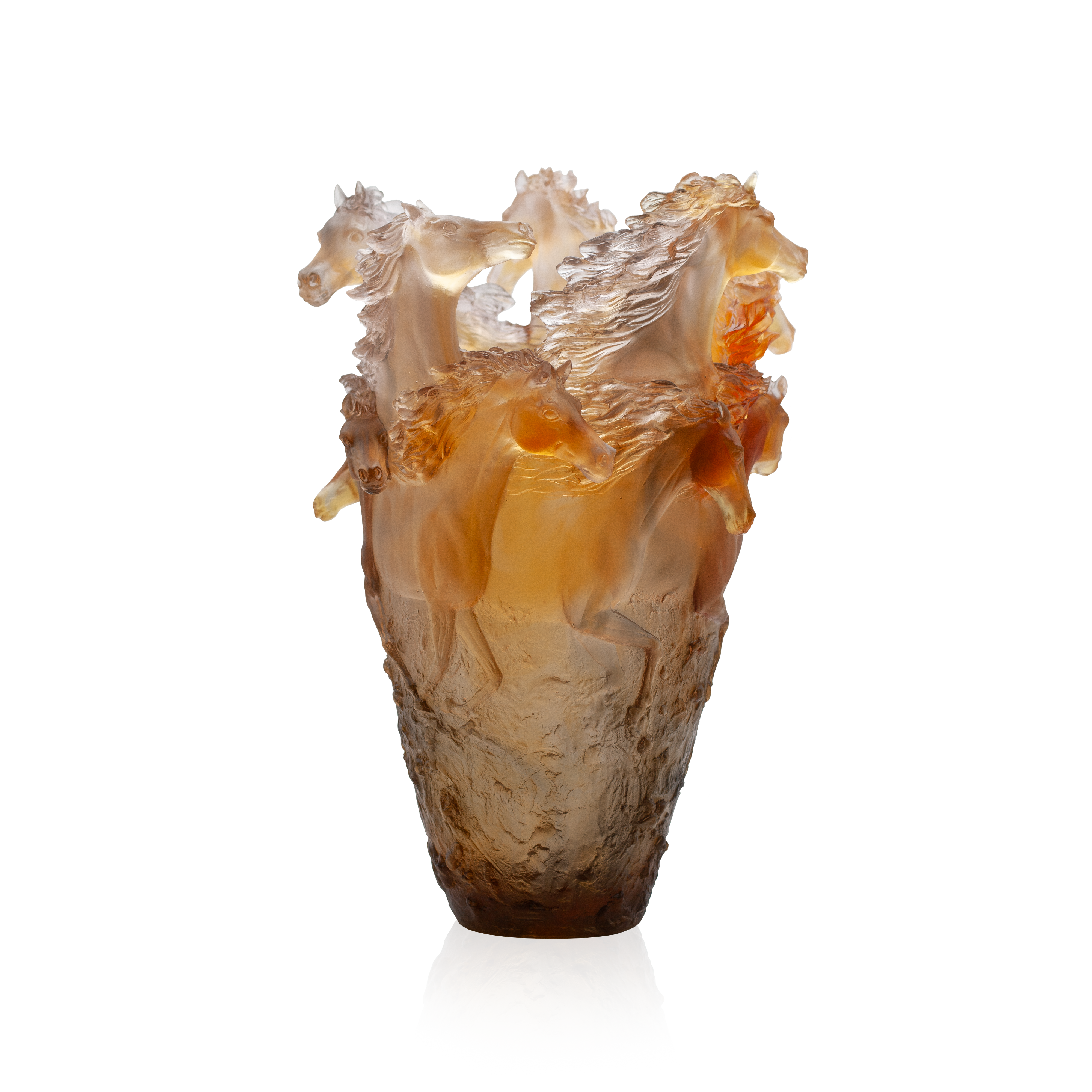 Daum Art Glass Daum Crystal Cavalcade Glazed Brown Magnum Vase