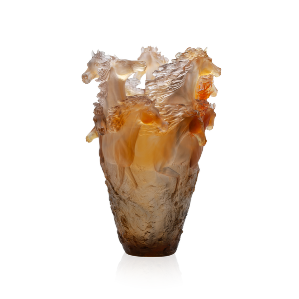 Daum Art Glass Daum Crystal Cavalcade Glazed Brown Magnum Vase