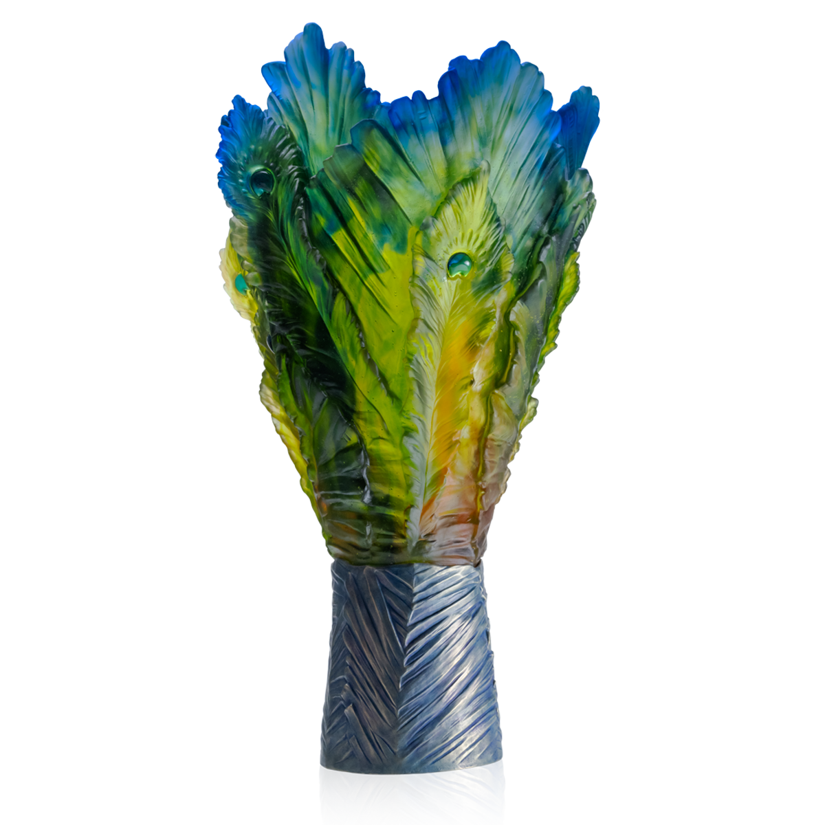Daum Art Glass Daum Crystal Magnum Vase - Fleur de Paon Exotique
