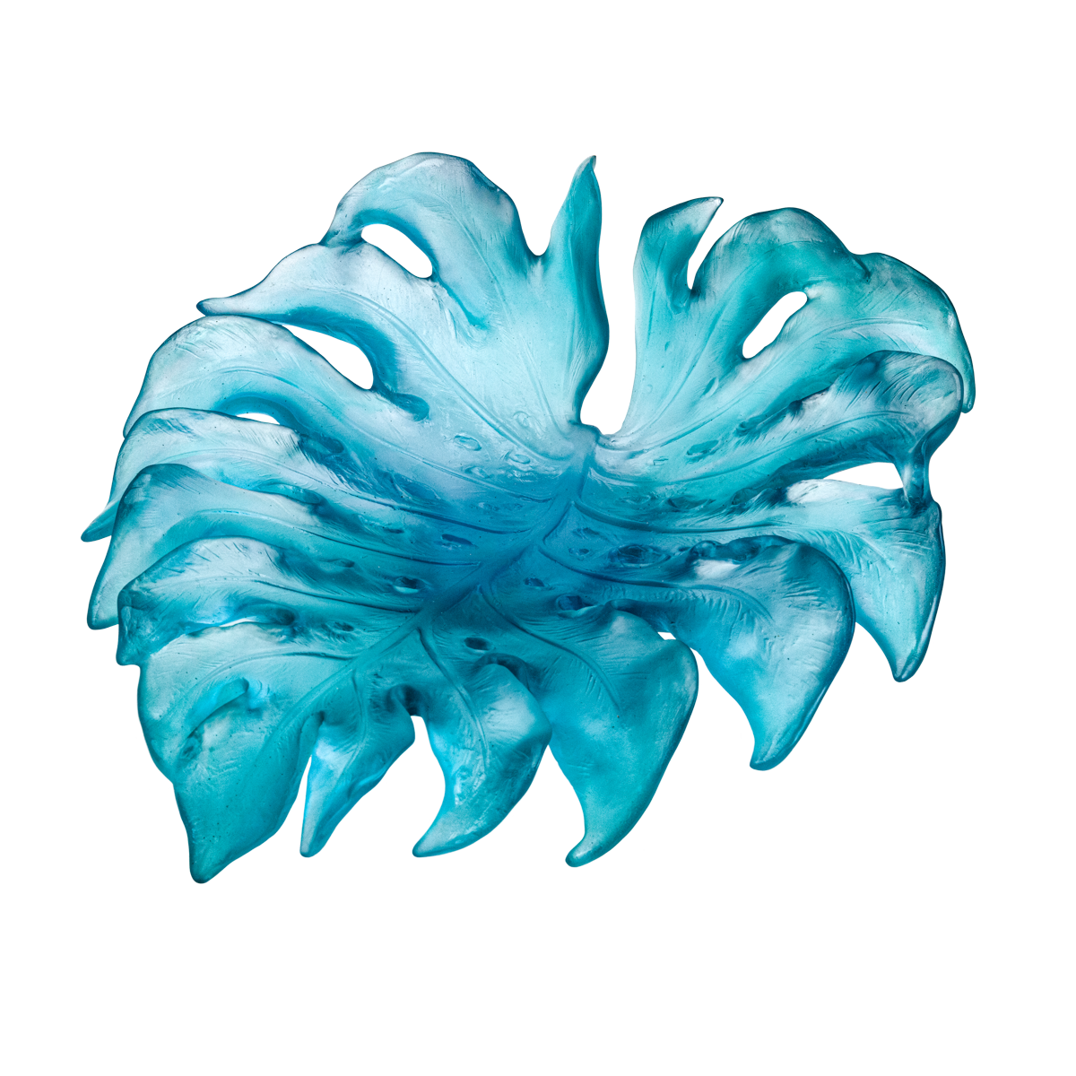 Daum Art Glass Daum Crystal Monstera Turquoise Medium Bowl