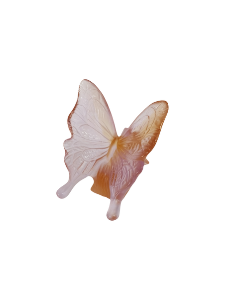 Daum Art Glass Daum Crystal Pink & Amber Yellow Butterfly