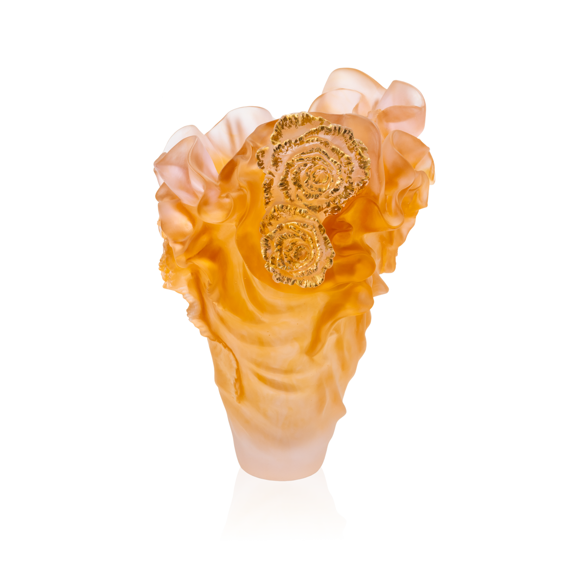 Daum Art Glass Daum Crystal Rose Royale Large Vase with Gold