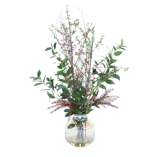 Distinctive Designs Home Decor Berries In Smoke Amber Glass Vase
