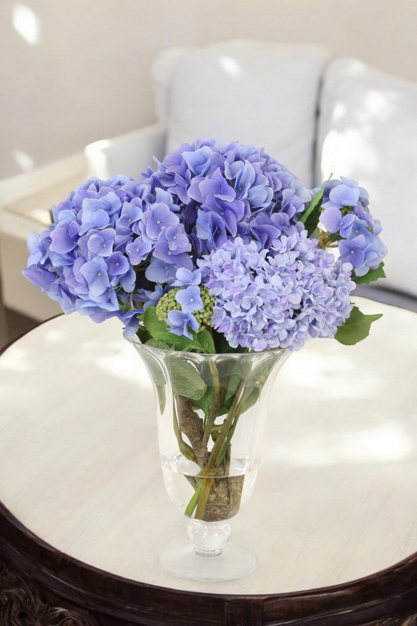Distinctive Designs Home Decor Blue Hydrangea'S In Flared Vase