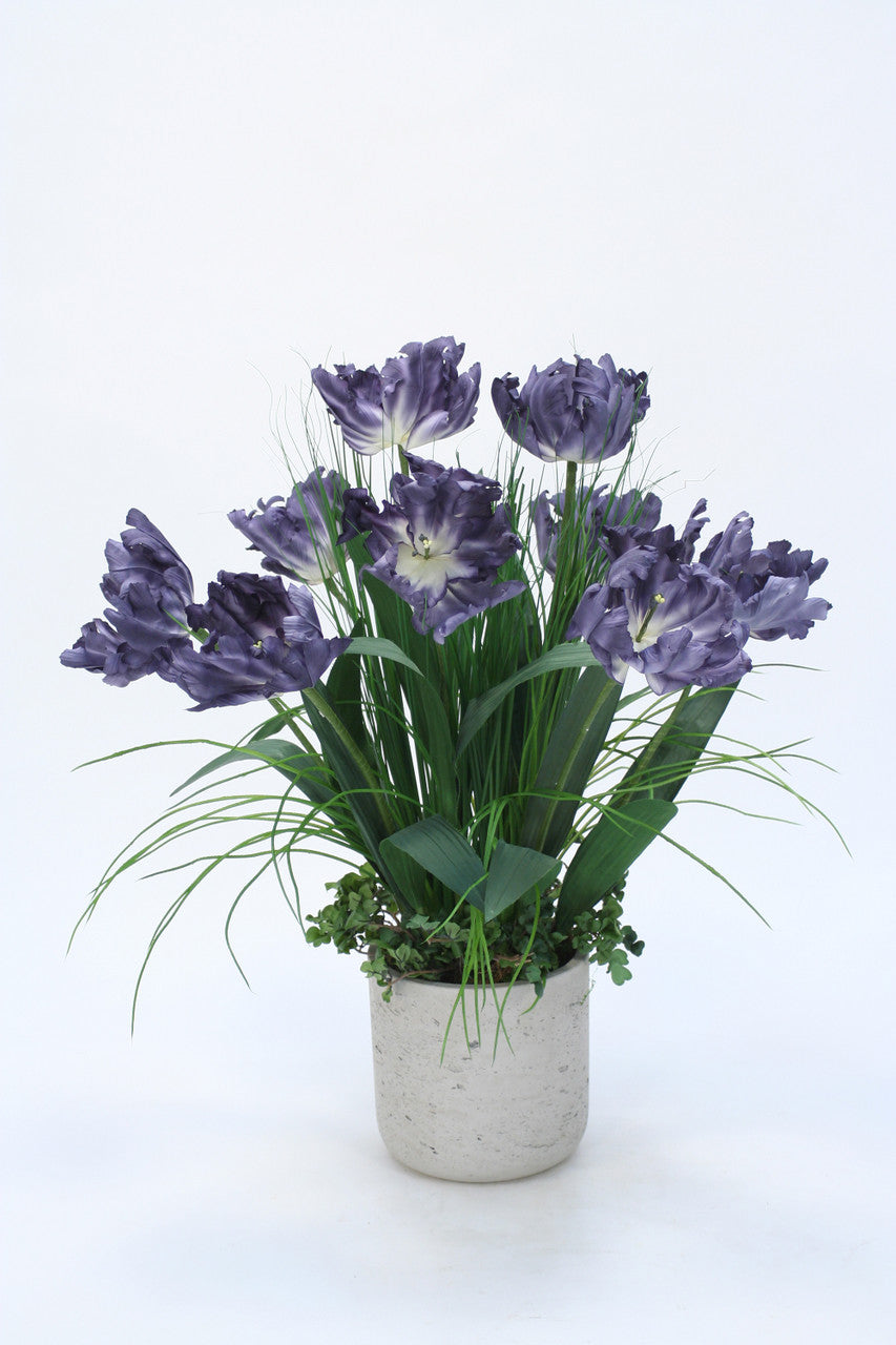 Distinctive Designs Home Decor Blue Parrot Tulip In Concrete Planter