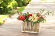 Distinctive Designs Home Decor Burgundy Tulips With Celosia, Berry Stems And Cymbidium In Rectangular Vase Lined With Wood