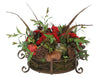 Distinctive Designs Home Decor Celosia With Mixed Berries, Fruit And Pods In Round Iron Planter