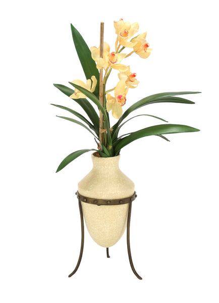 Distinctive Designs Home Decor Champagne Cymbidium Orchids In Etruscan Vase And Metal Stand