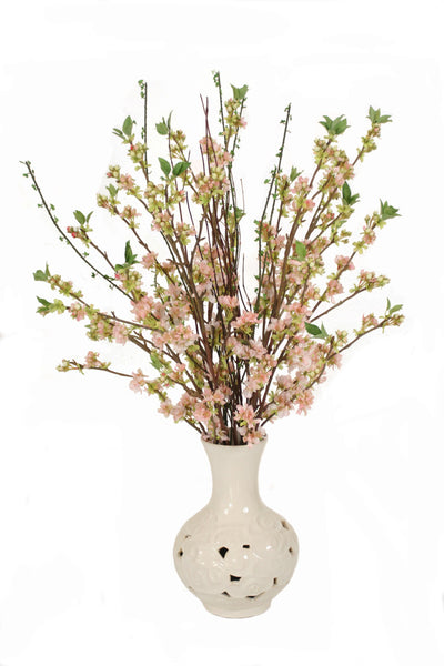 Distinctive Designs Home Decor Cherry Blossoms In White Open Weave Vase