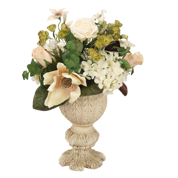 Distinctive Designs Home Decor Cream White Hydrangea With Roses In Urn