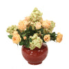 Distinctive Designs Home Decor Cream Yellow Roses Mixed With Peegee Hydrangeas In Oxblood Red Planter
