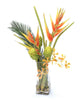 Distinctive Designs Home Decor Dark Orange Heliconia And Green Honeycomb Protea In Tall Square Glass Vase