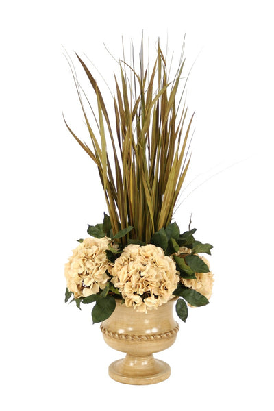 Distinctive Designs Home Decor Dried Grasses With Hydrangeas In Almond Classic Urn