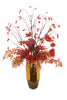 Distinctive Designs Home Decor Fall Mix Of Dahlia, Cally Lilies And Berries In Amber Colored Vase