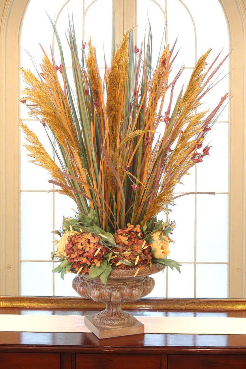 Distinctive Designs Home Decor Hydrangeas, Peonies In Summerdale-Finish Low Fiberglass Urn