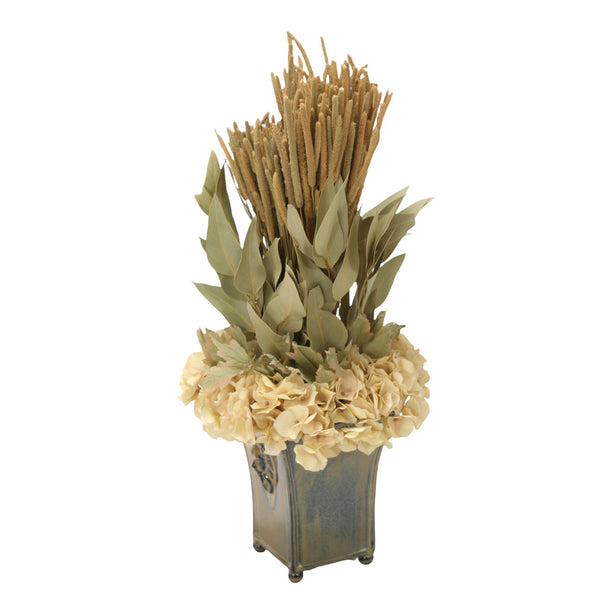 Distinctive Designs Home Decor Hydrangeas With Eucalyptus And Millet In Planter