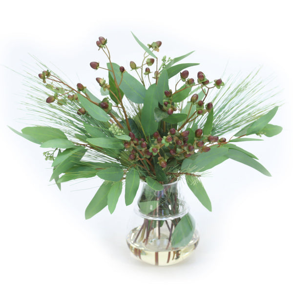 Distinctive Designs Home Decor Hypericum Berries In Glass Vase With Rim