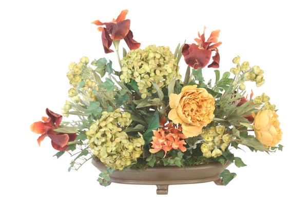 Distinctive Designs Home Decor Iris, Hydrangea, And Peonies In Oval Bowl With Feet