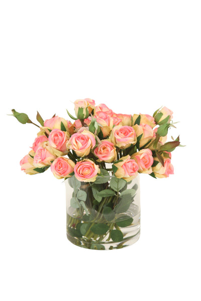 Distinctive Designs Home Decor Light Pink Roses In Round Glass Vase