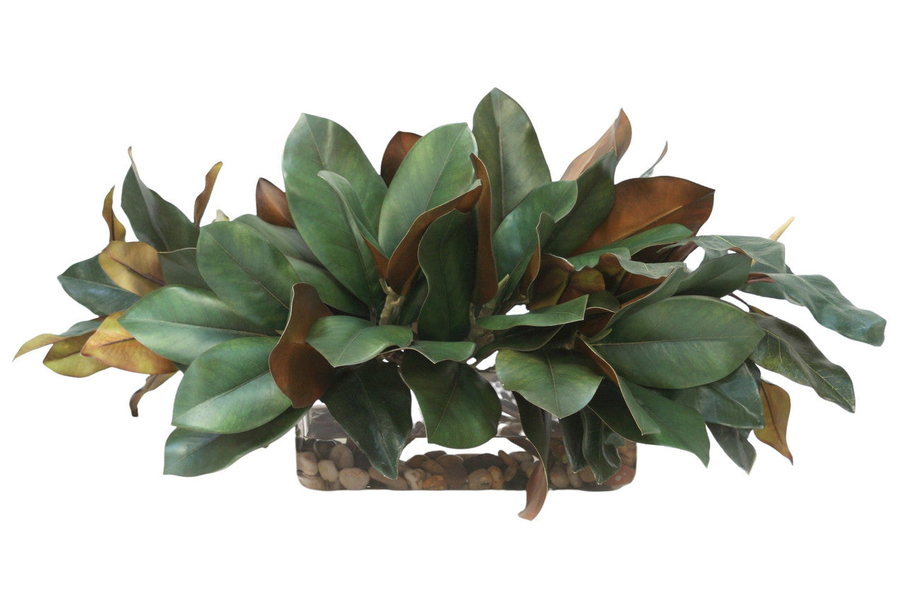 Distinctive Designs Home Decor Magnolia Foliage In Low Rectangle Vase