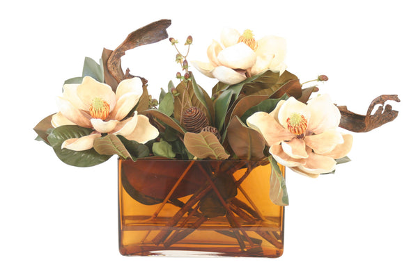 Distinctive Designs Home Decor Magnolias In Amber Vase