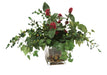 Distinctive Designs Home Decor Mixed Greenery, Plum Berries In Glass Cube
