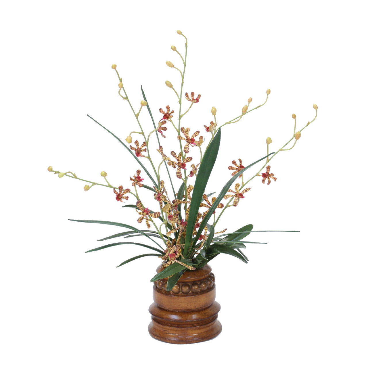 Distinctive Designs Home Decor Orchid Foliage In Brown Wooden Vase