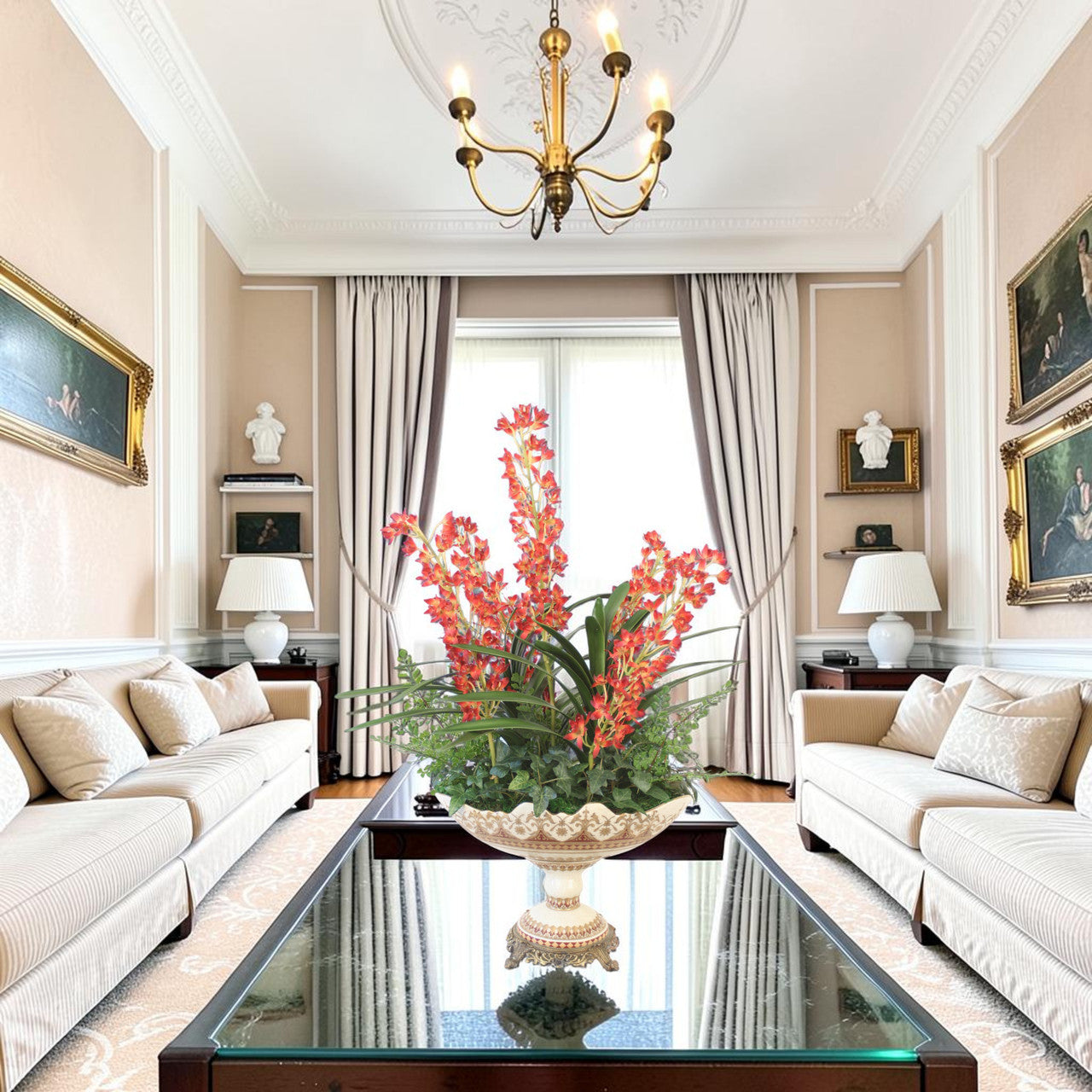 Distinctive Designs Home Decor Orchid Garden In Porcelain Compote