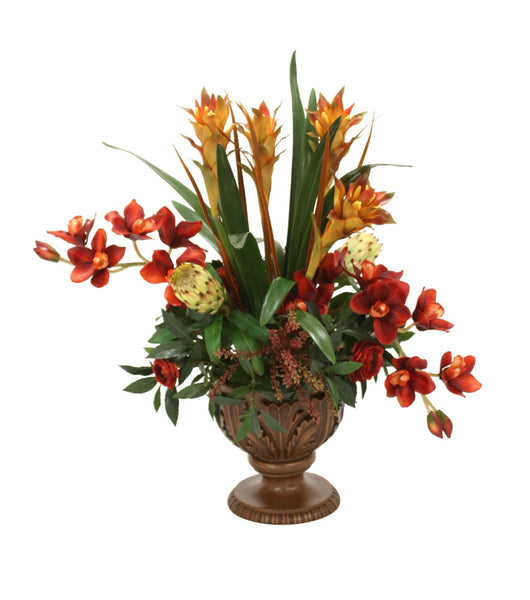 Distinctive Designs Home Decor Orchids, Berries, Ranunculus, Protea In Acanthus Leaf Compote