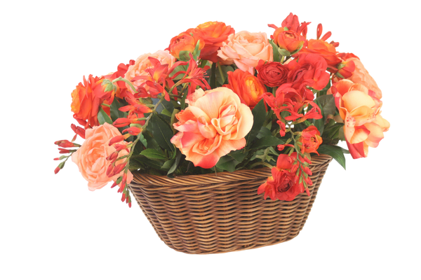Distinctive Designs Home Decor Peach And Dark Red Ranunculus And Roses In Basket