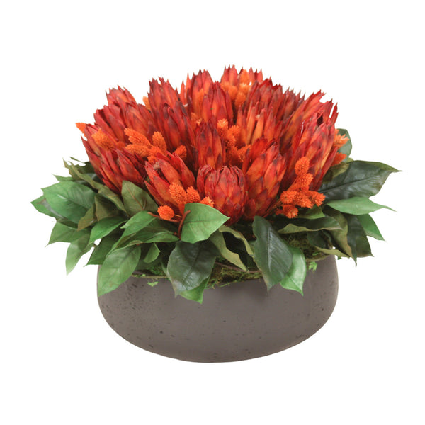 Distinctive Designs Red Repens Mixed With Phalaris And Foliage In Low Round Black Wash Planter