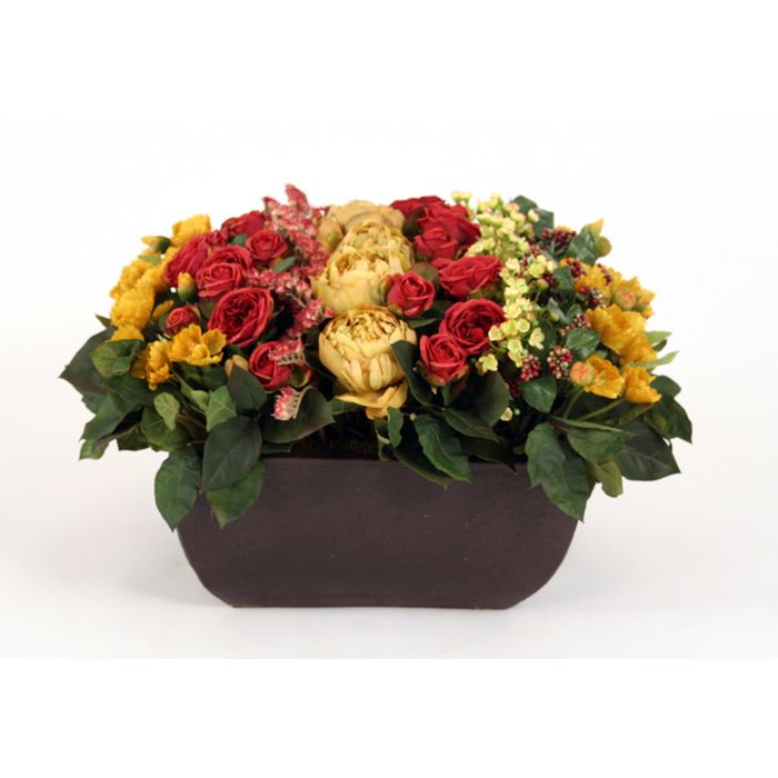 Distinctive Designs Home Decor Rose and Peony Mix in Rust Stone Tray - CLOSEOUT