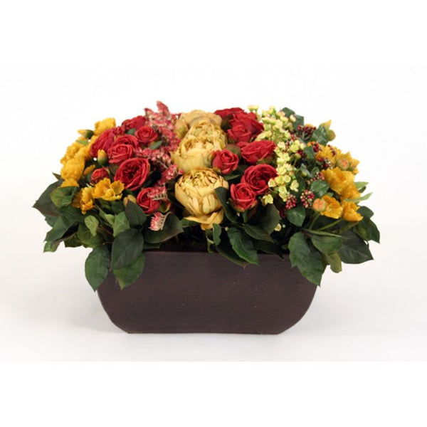 Distinctive Designs Home Decor Rose and Peony Mix in Rust Stone Tray - CLOSEOUT