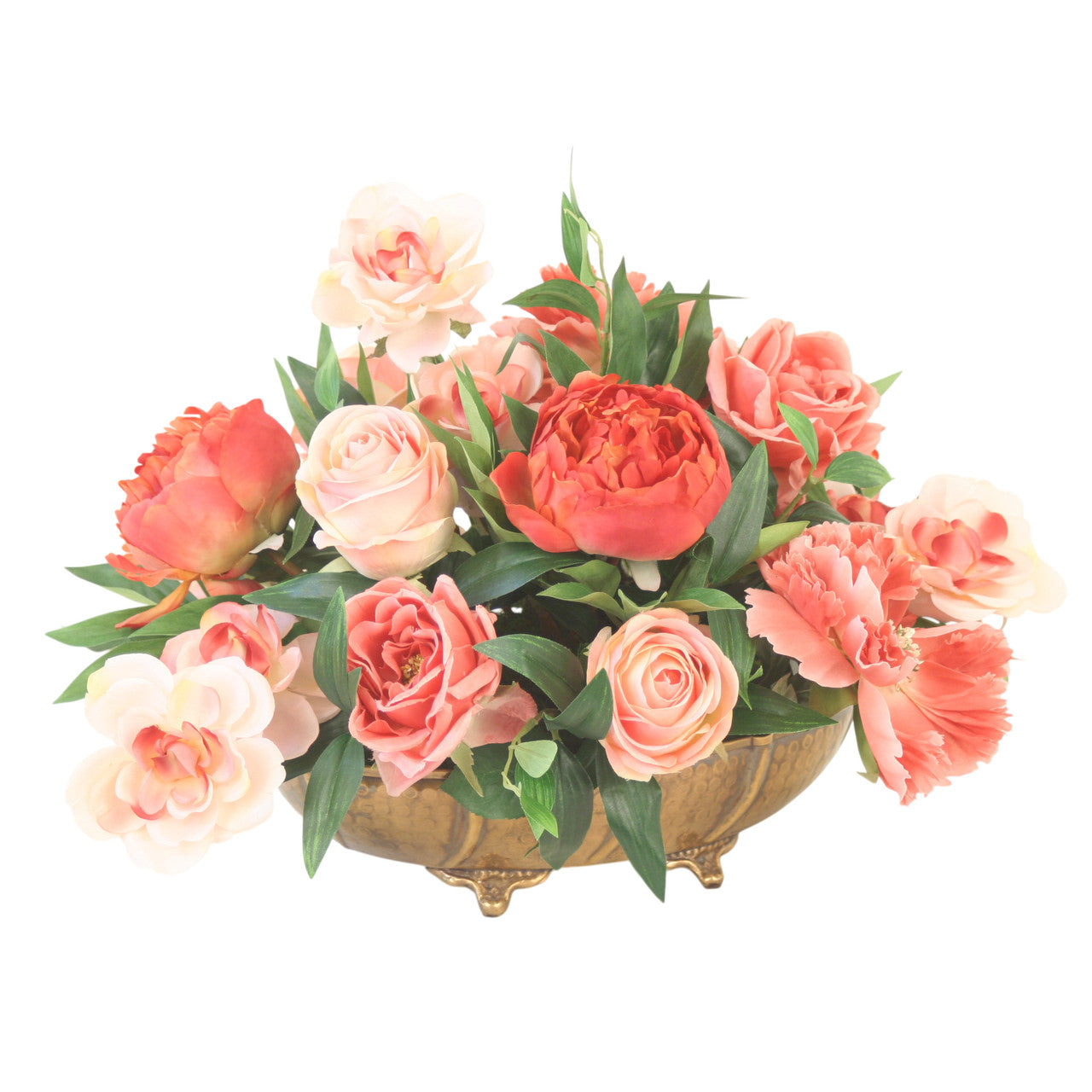 Distinctive Designs Roses And Peonies In Brass Oval Tray
