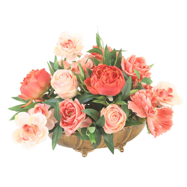 Distinctive Designs Roses And Peonies In Brass Oval Tray