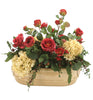 Distinctive Designs Roses, Hydrangeas And Berries In Tan Oval Lion Head Planter