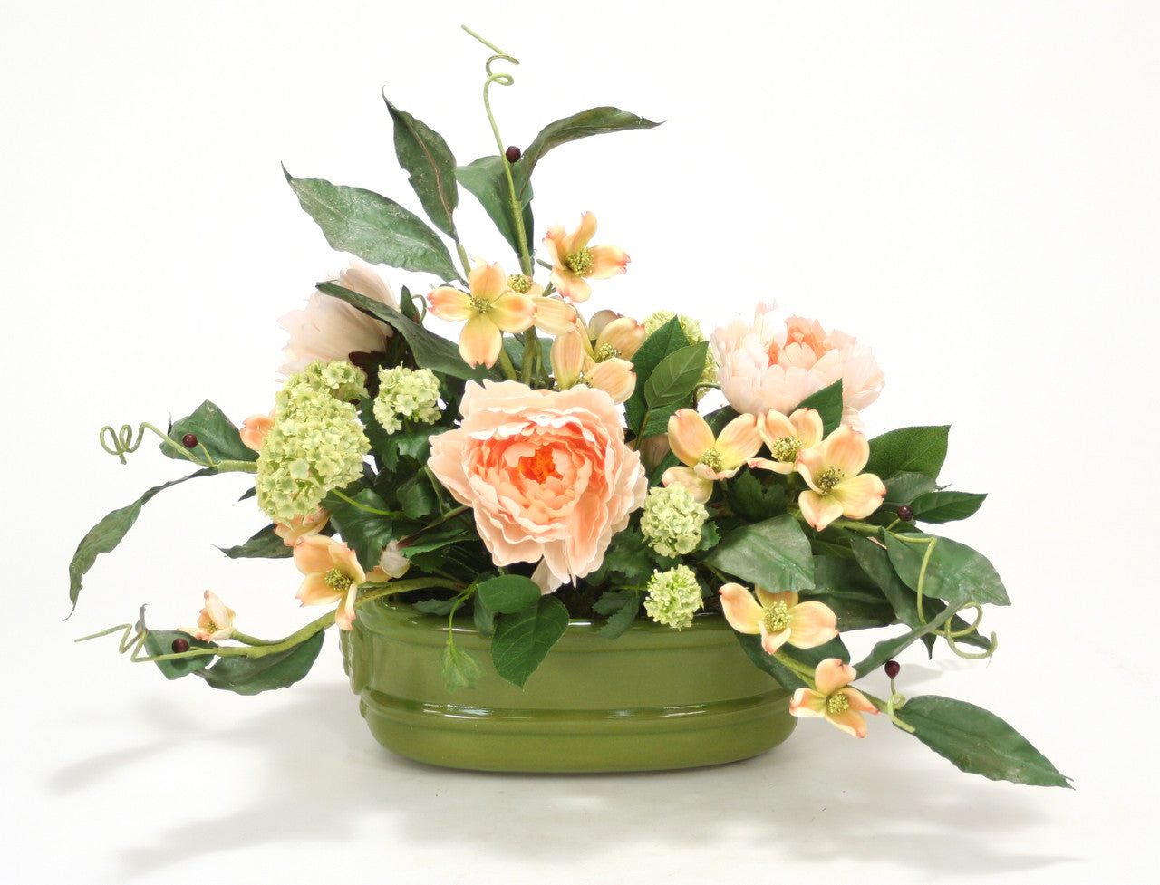 Distinctive Designs Snowballs, Peonies, Dogwood, Foliage In Sage Green Lion Head Planter