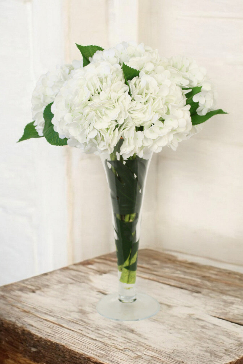 Distinctive Designs Home Decor White Hydrangea In Trumpet Vase