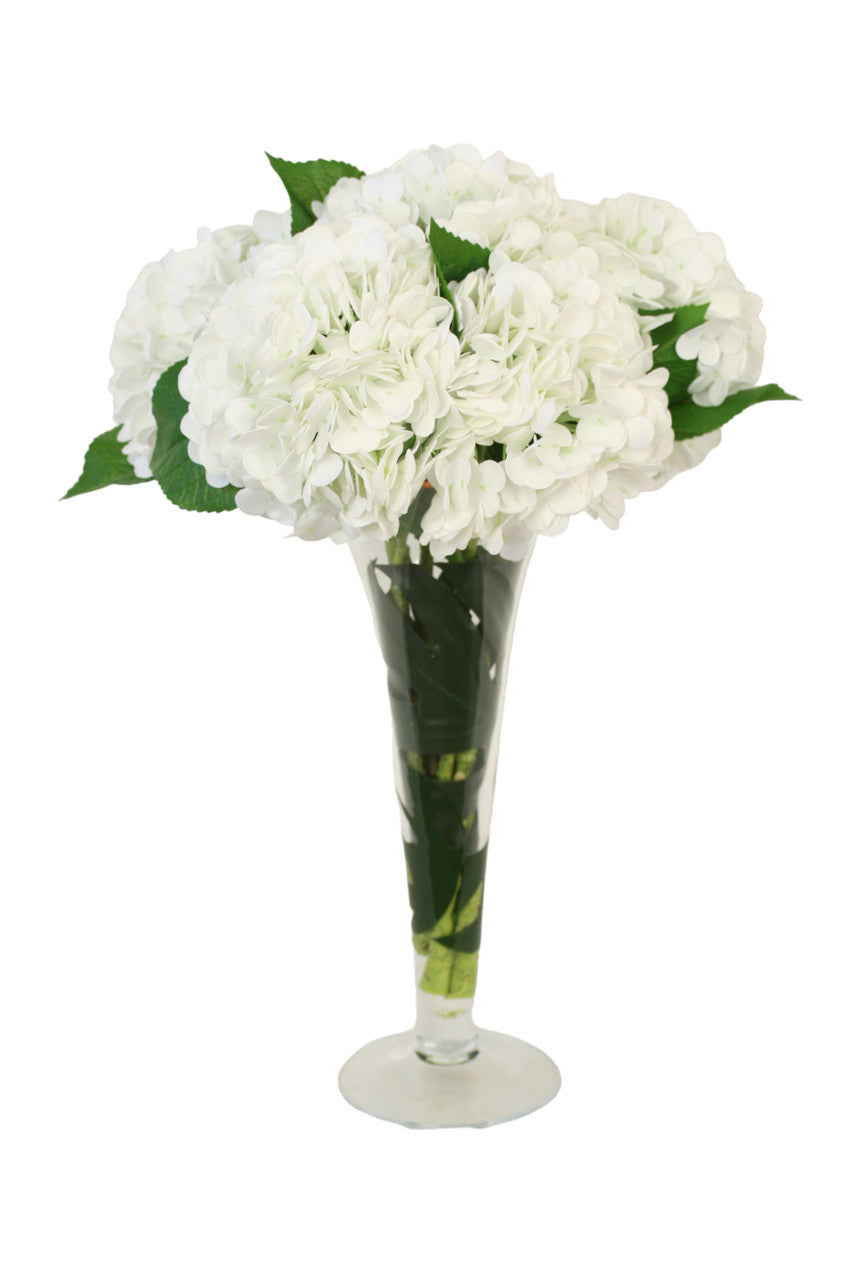 Distinctive Designs Home Decor White Hydrangea In Trumpet Vase