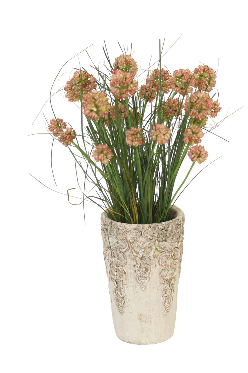 Distinctive Designs Wild Allium With Grass In Cream White Décor Vase