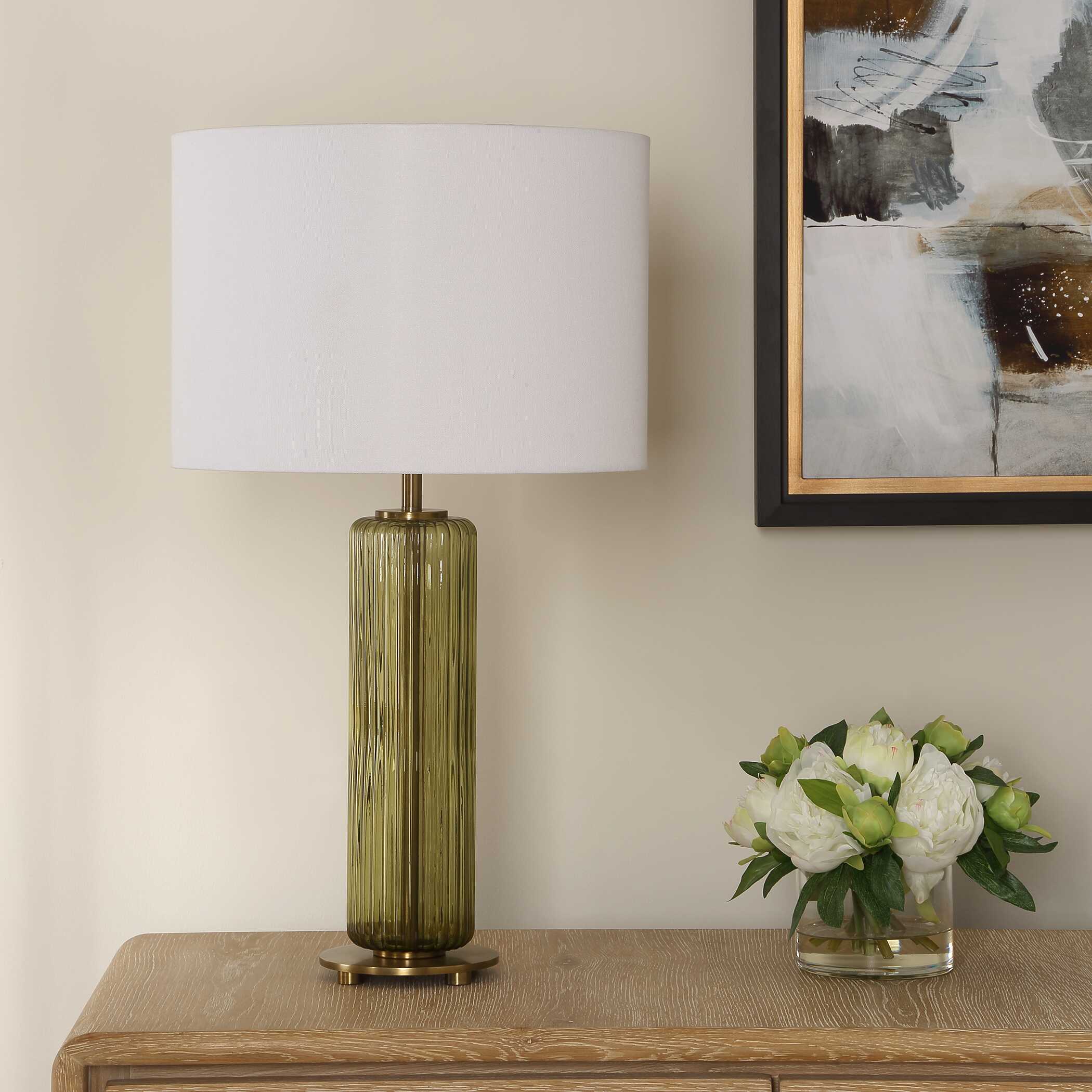 Furnishings Discovery Direct Home Decor Sleek Olive Green Glass Table Lamp