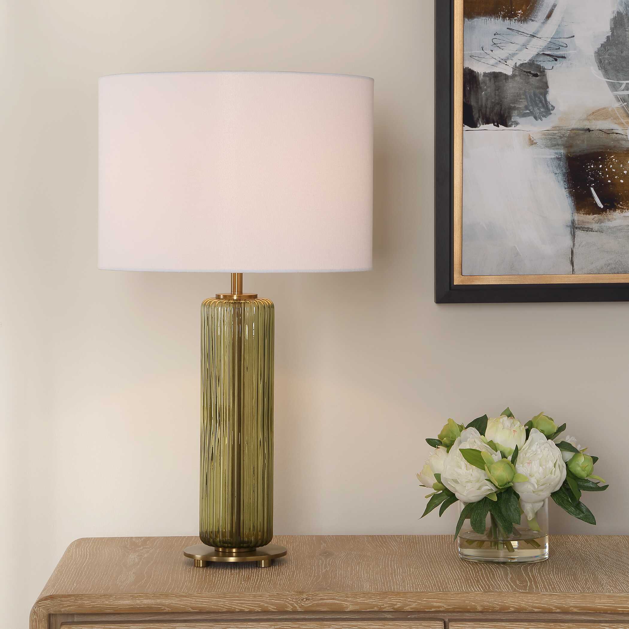 Furnishings Discovery Direct Home Decor Sleek Olive Green Glass Table Lamp