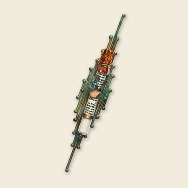 Gary Rosenthal Judaica Small Brass Rod Mezuzah With Green Patina