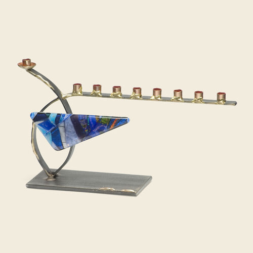 Gary Rosenthal Judaica Small Curved Steel Menorah With Glass Triangle