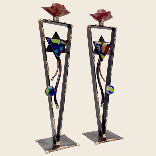 Gary Rosenthal Judaica Star Tower Candlestick Pair