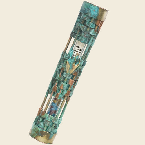Gary Rosenthal Judaica Woven Wedding Mezuzah With Green Patina