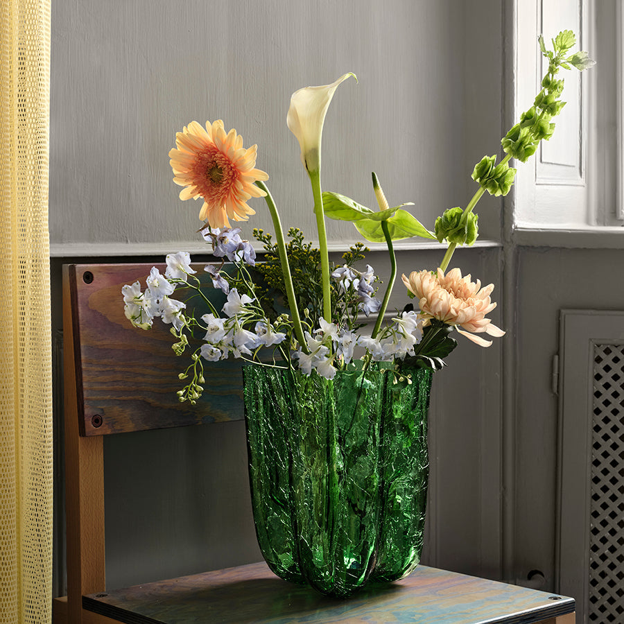 Kosta Boda Art Glass Kosta Boda Crackle Green Vase Tall