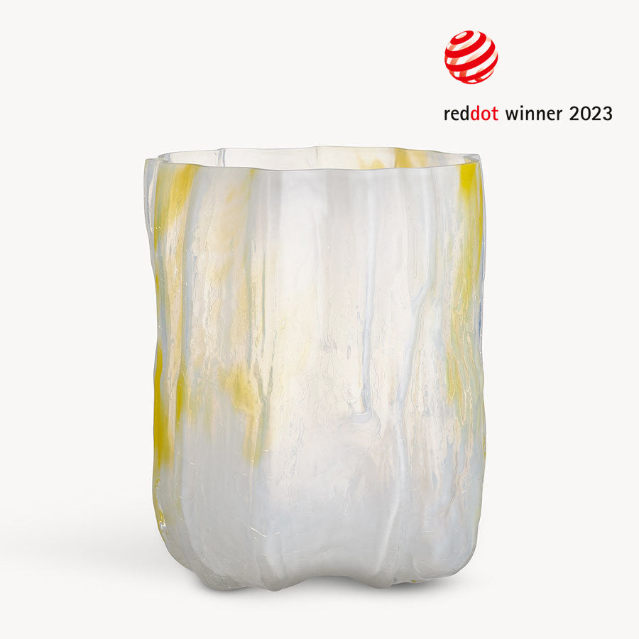 Kosta Boda Art Glass Kosta Boda Crackle Vase Lemon Sorbet Tall