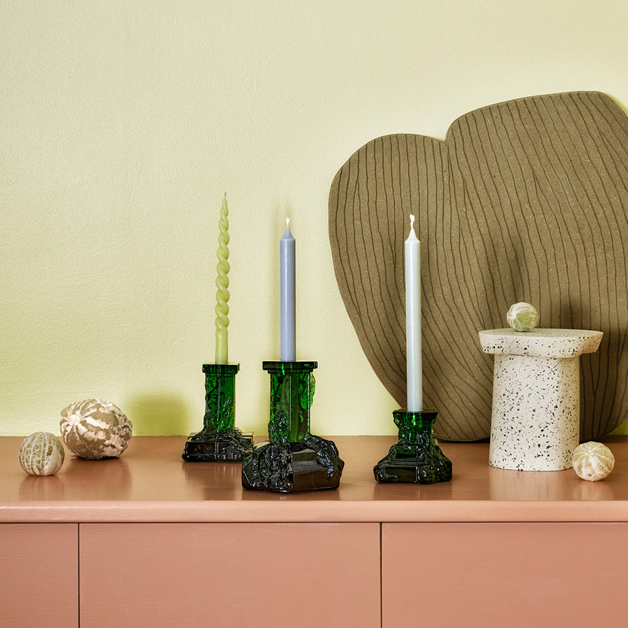 Kosta Boda Art Glass Kosta Boda Rocky Baroque Candlestick Emerald Green Medium