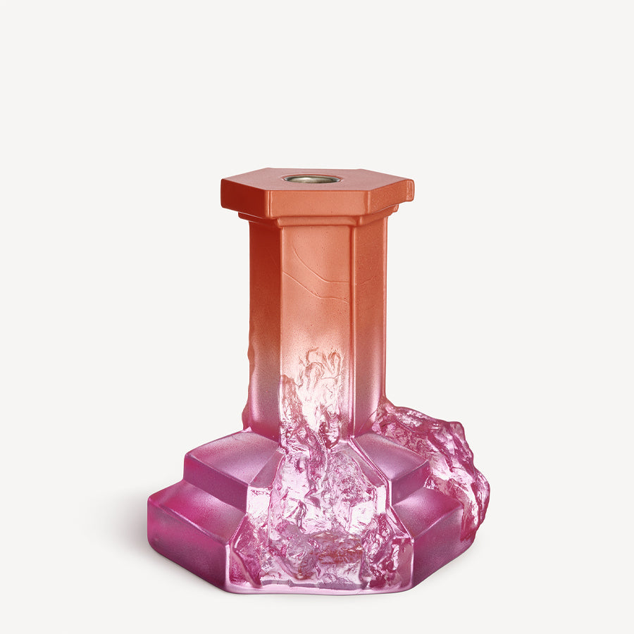 Kosta Boda Art Glass Kosta Boda Rocky Baroque Candlestick Spicy Rose Large